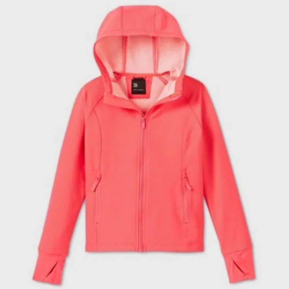 All in Motion Girls' Woven Fleece Jacket, Coral Pink, Size L